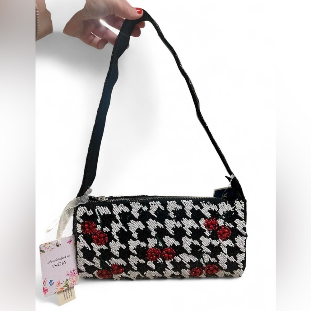 Black and White Cherry Beaded Shoulder Bag Made in India